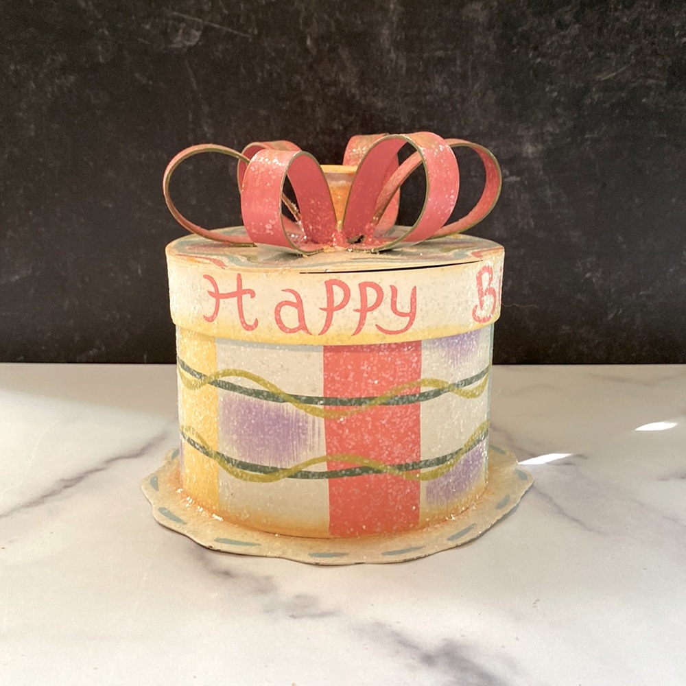 Metal Birthday Gift Box or Table Decor Round Top?